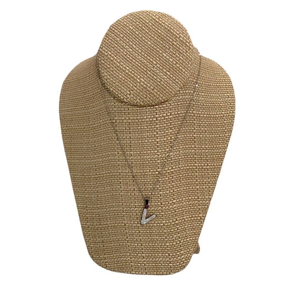 Stainless Steel Silver Tone initial Necklace V